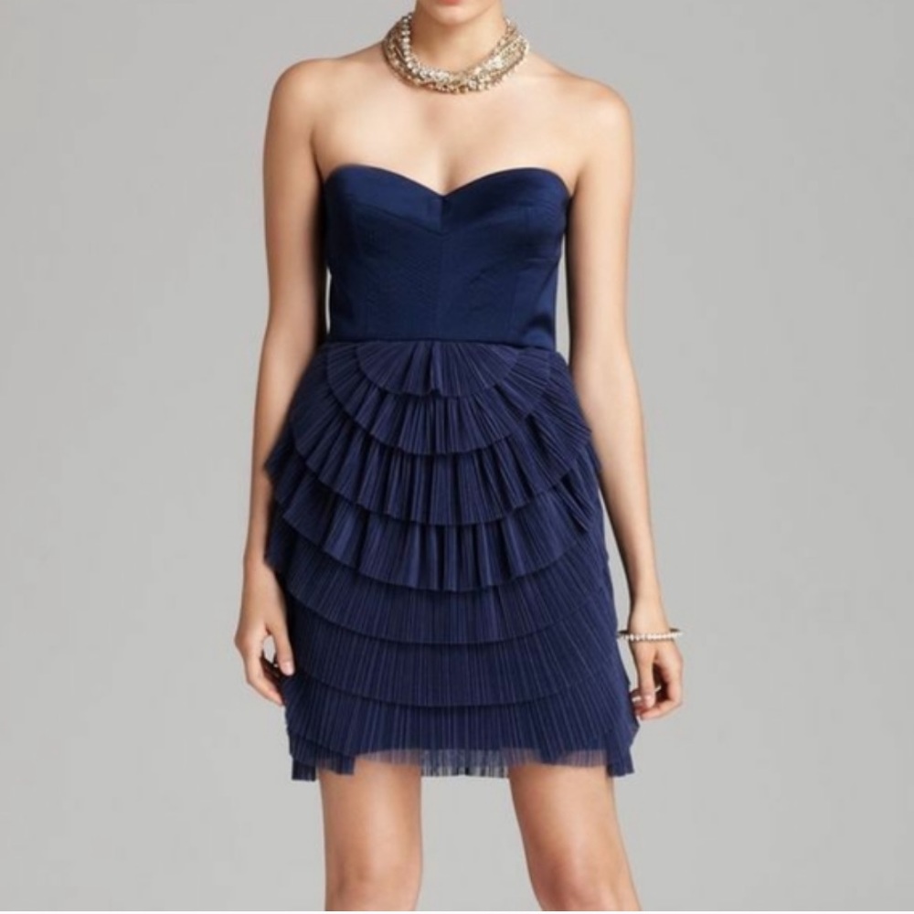 BCBG blue tulle strapless dress